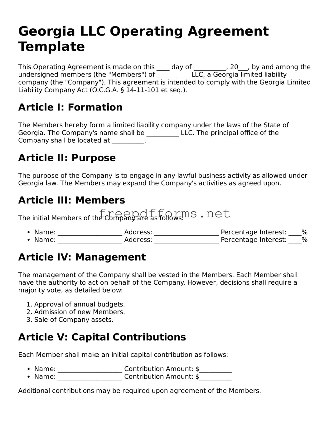 Free Operating Agreement Form for Georgia State