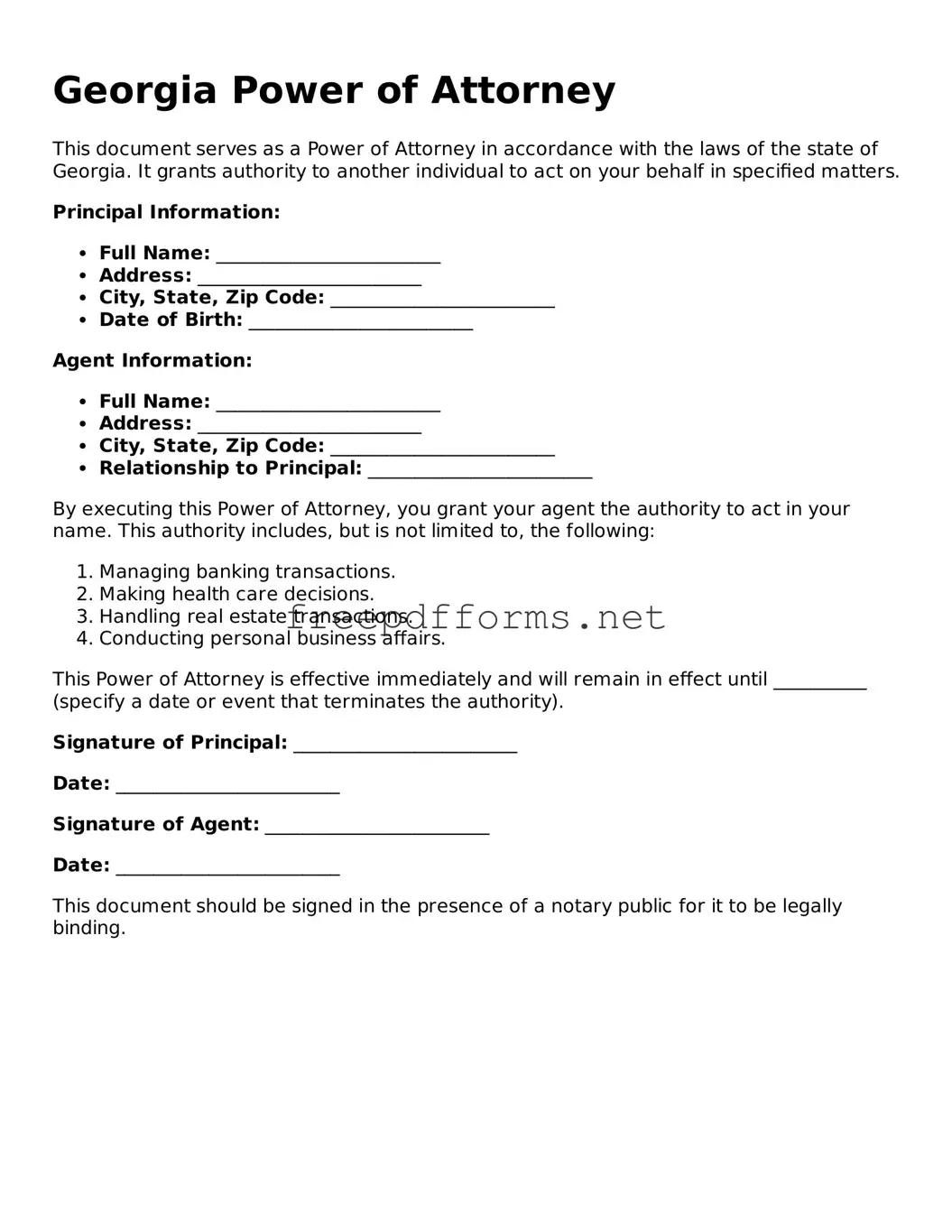 Free Power of Attorney Form for Georgia State