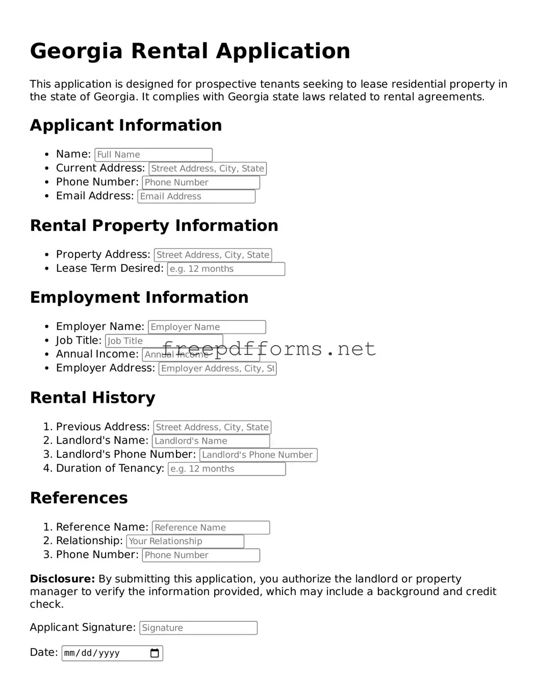 Free Rental Application Form for Georgia State
