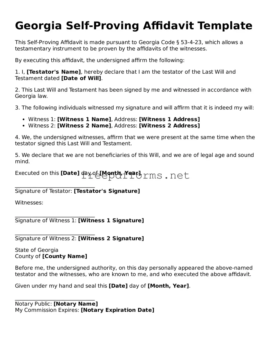 Free Self-Proving Affidavit Form for Georgia State