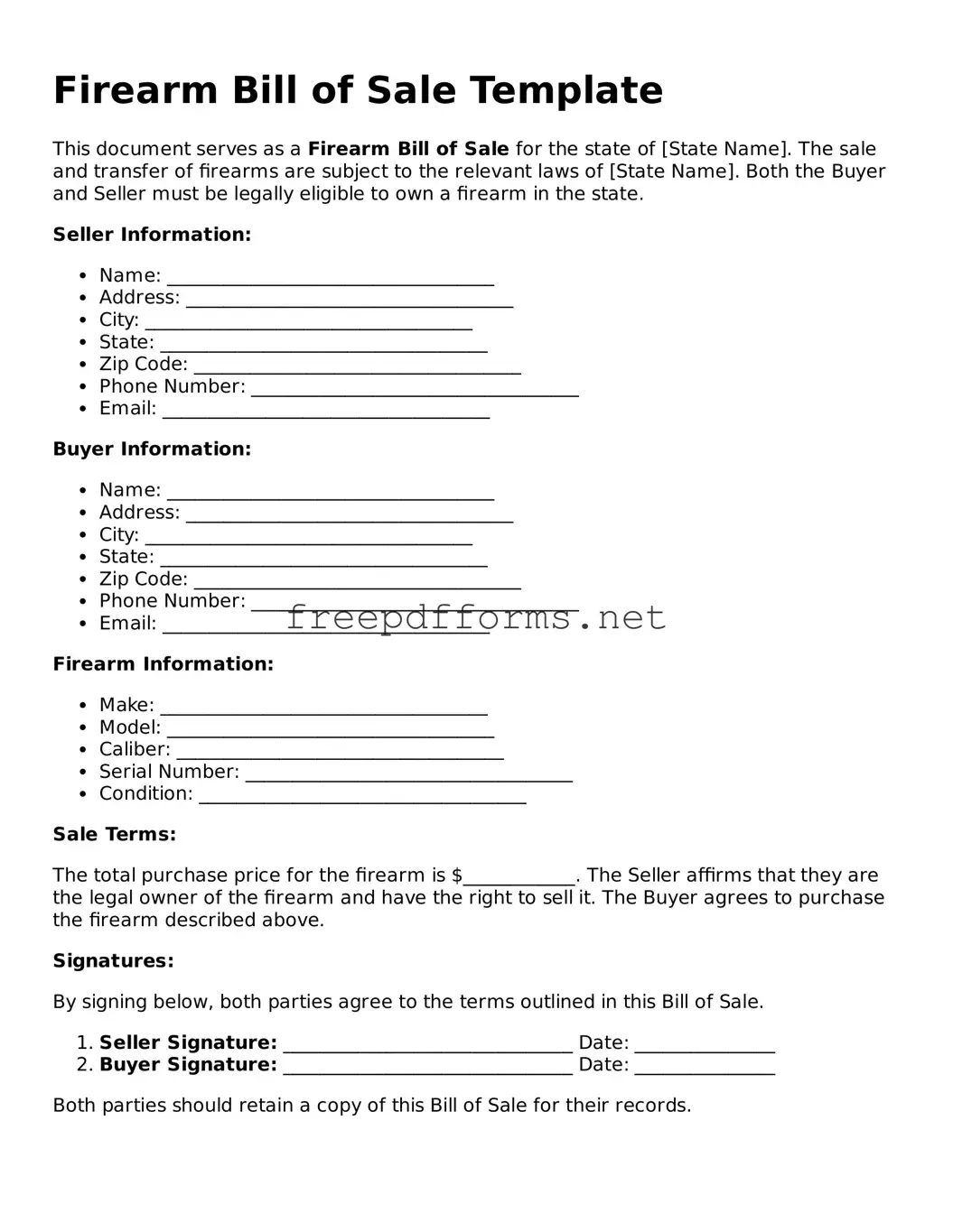 Firearm Bill of Sale Template
