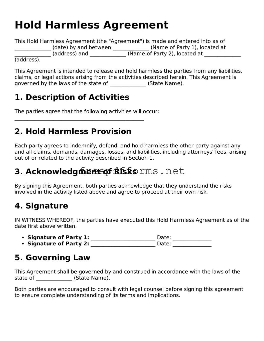 Hold Harmless Agreement Template