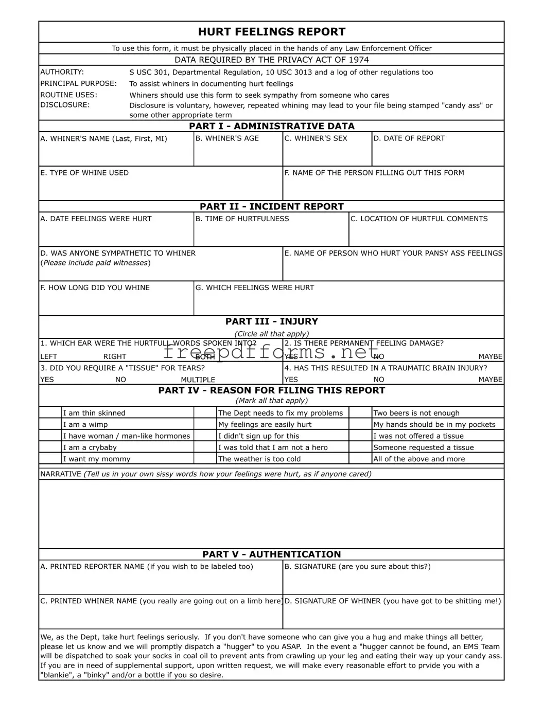 Fill a Valid Hurt Feelings Report Template