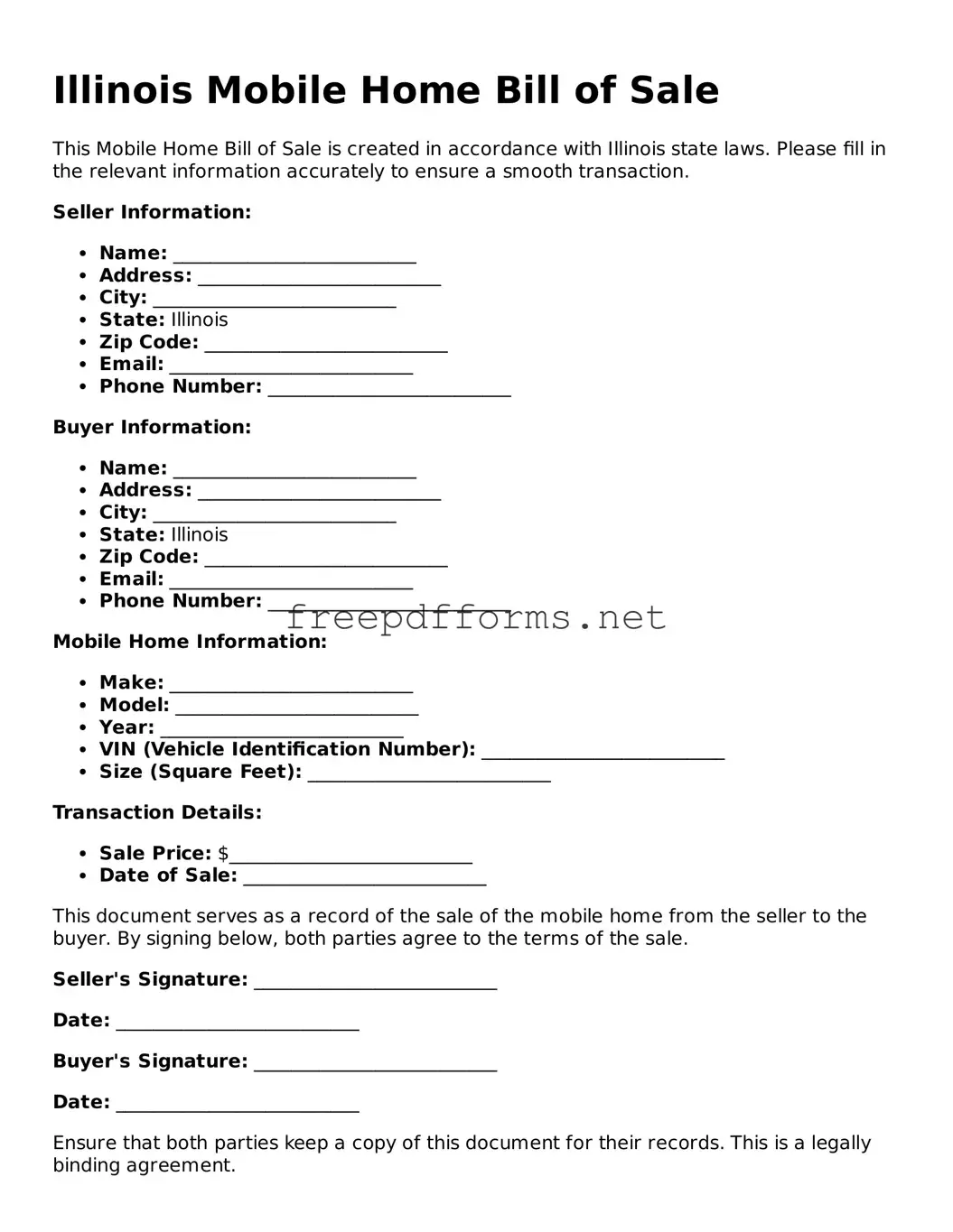 Free Mobile Home Bill of Sale Form for Illinois State