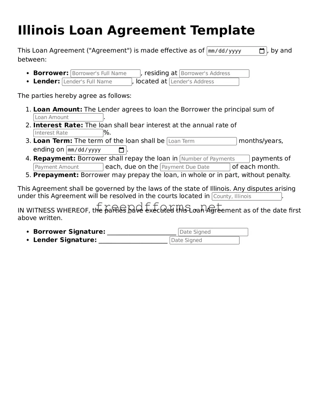 Free Loan Agreement Form for Illinois State
