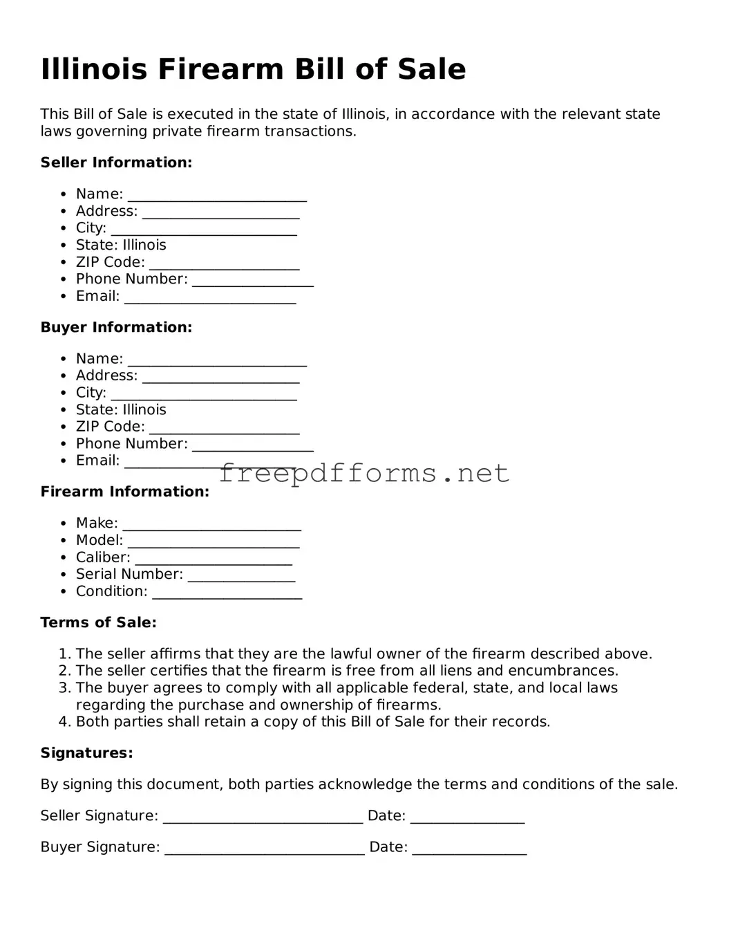 Free Firearm Bill of Sale Form for Illinois State