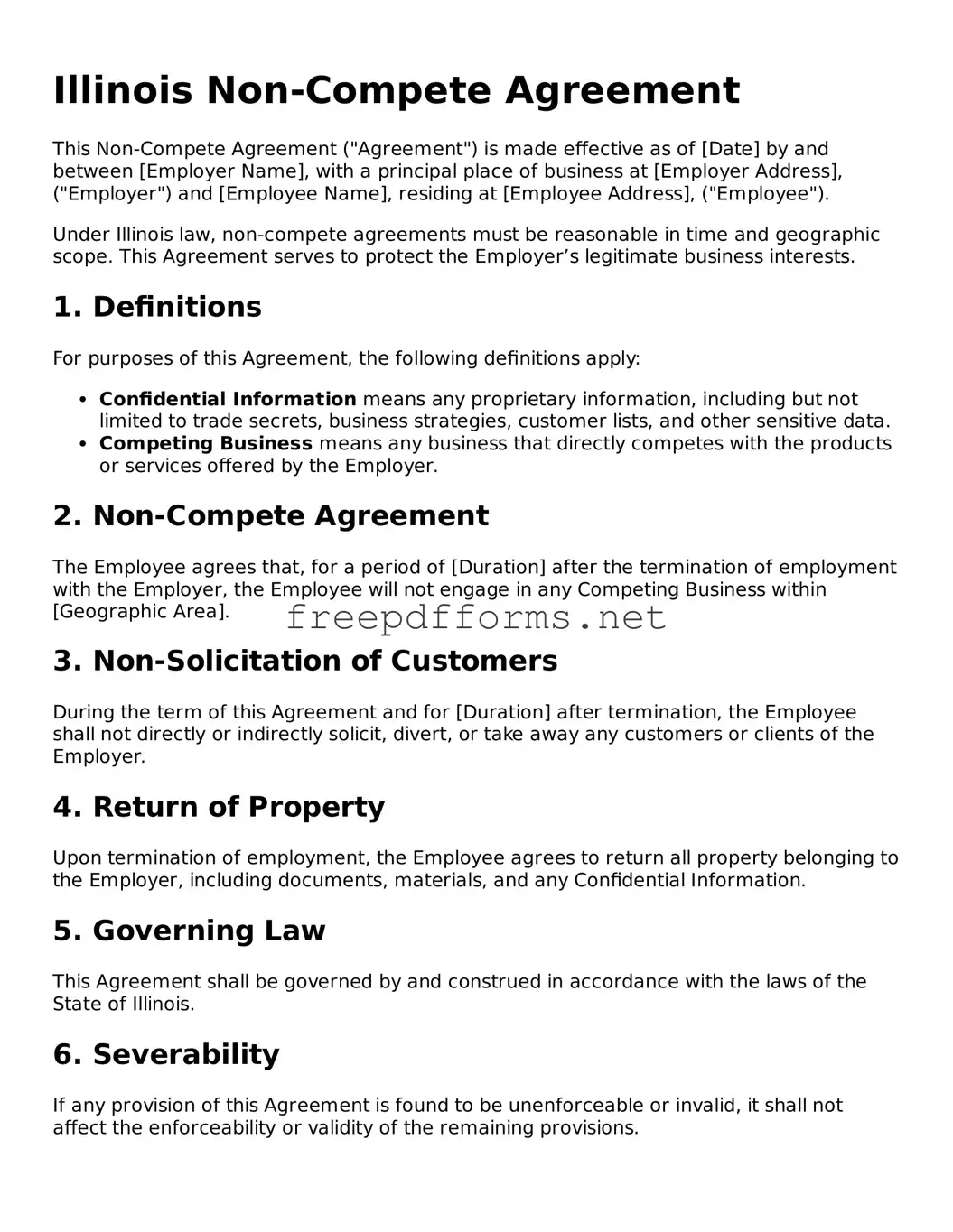 Free Non-compete Agreement Form for Illinois State