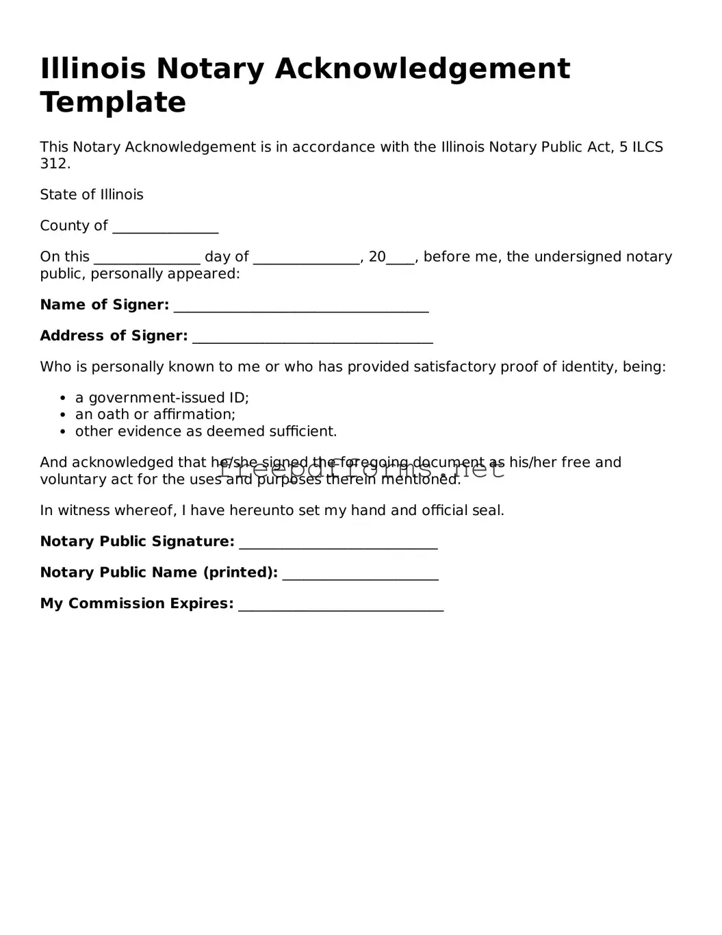 Free Notary Acknowledgement Form for Illinois State
