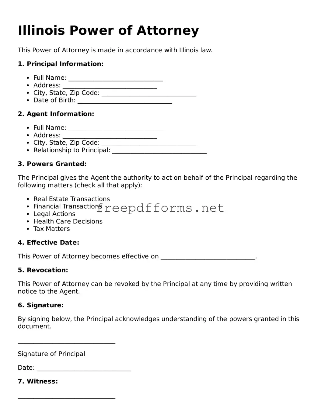 Free Power of Attorney Form for Illinois State