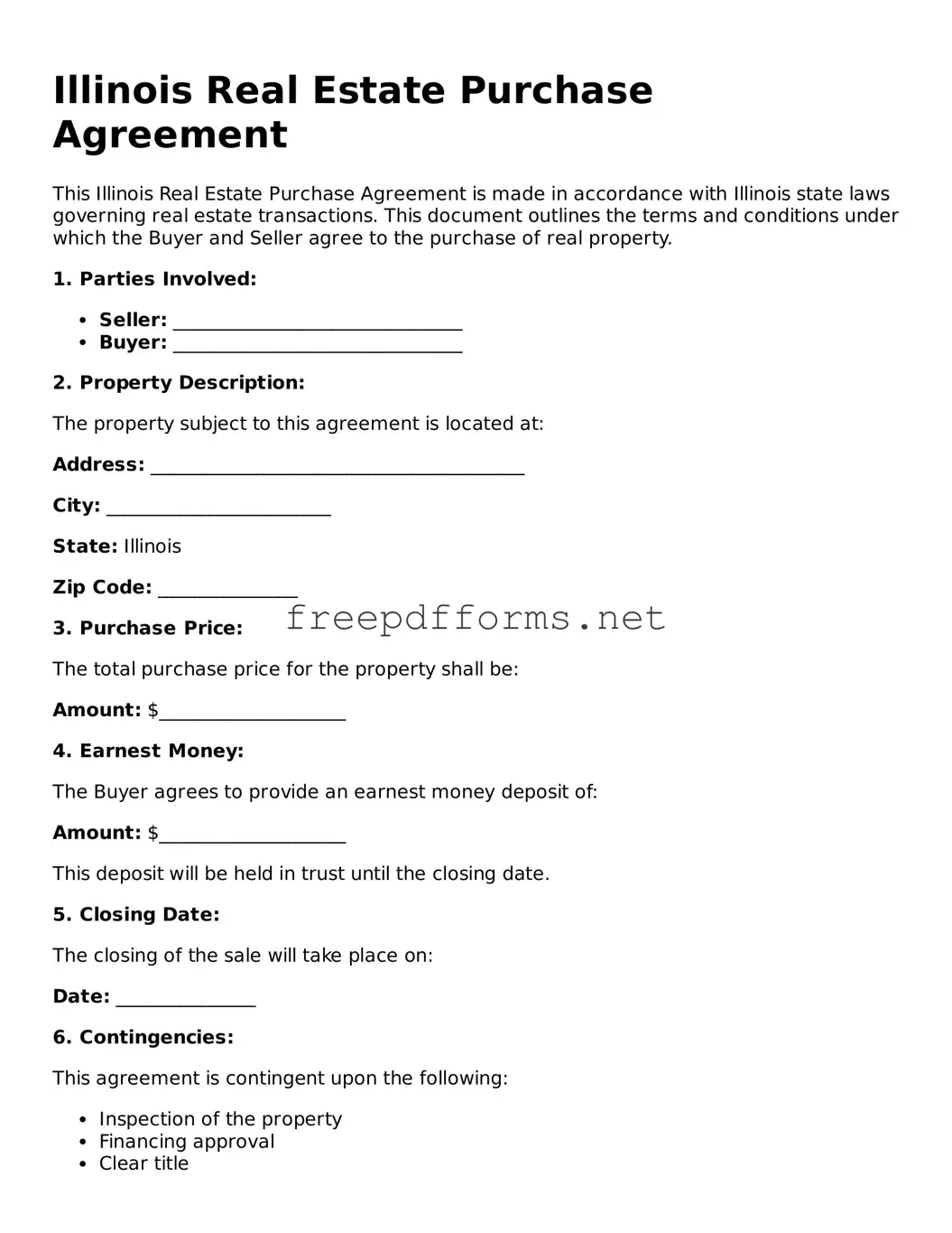 Free Real Estate Purchase Agreement Form for Illinois State