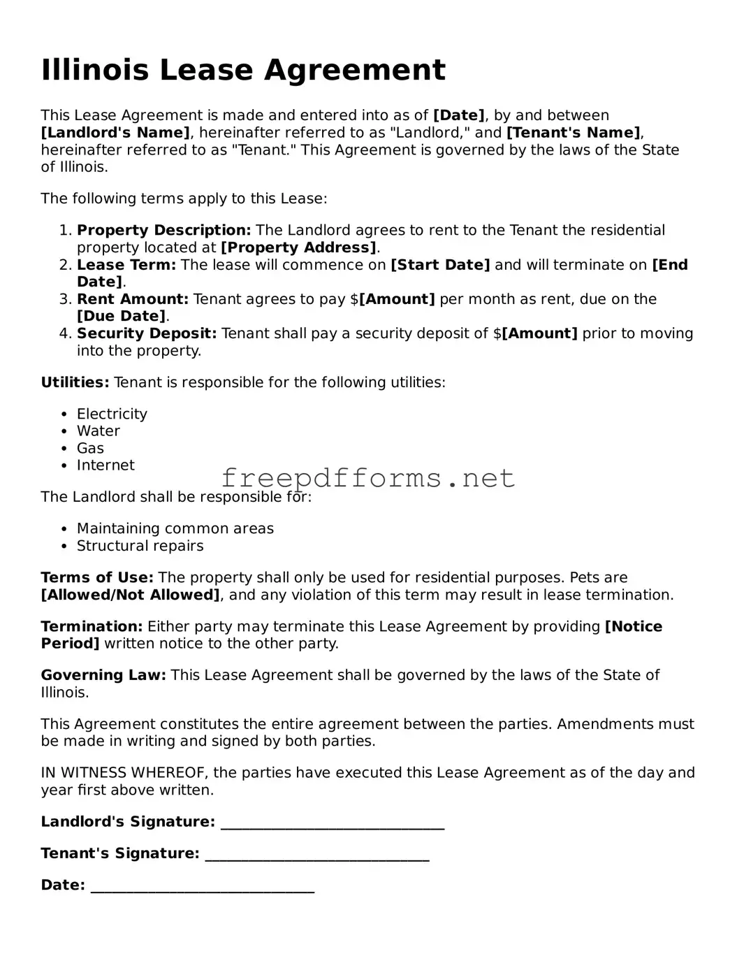 Free Lease Agreement Form for Illinois State