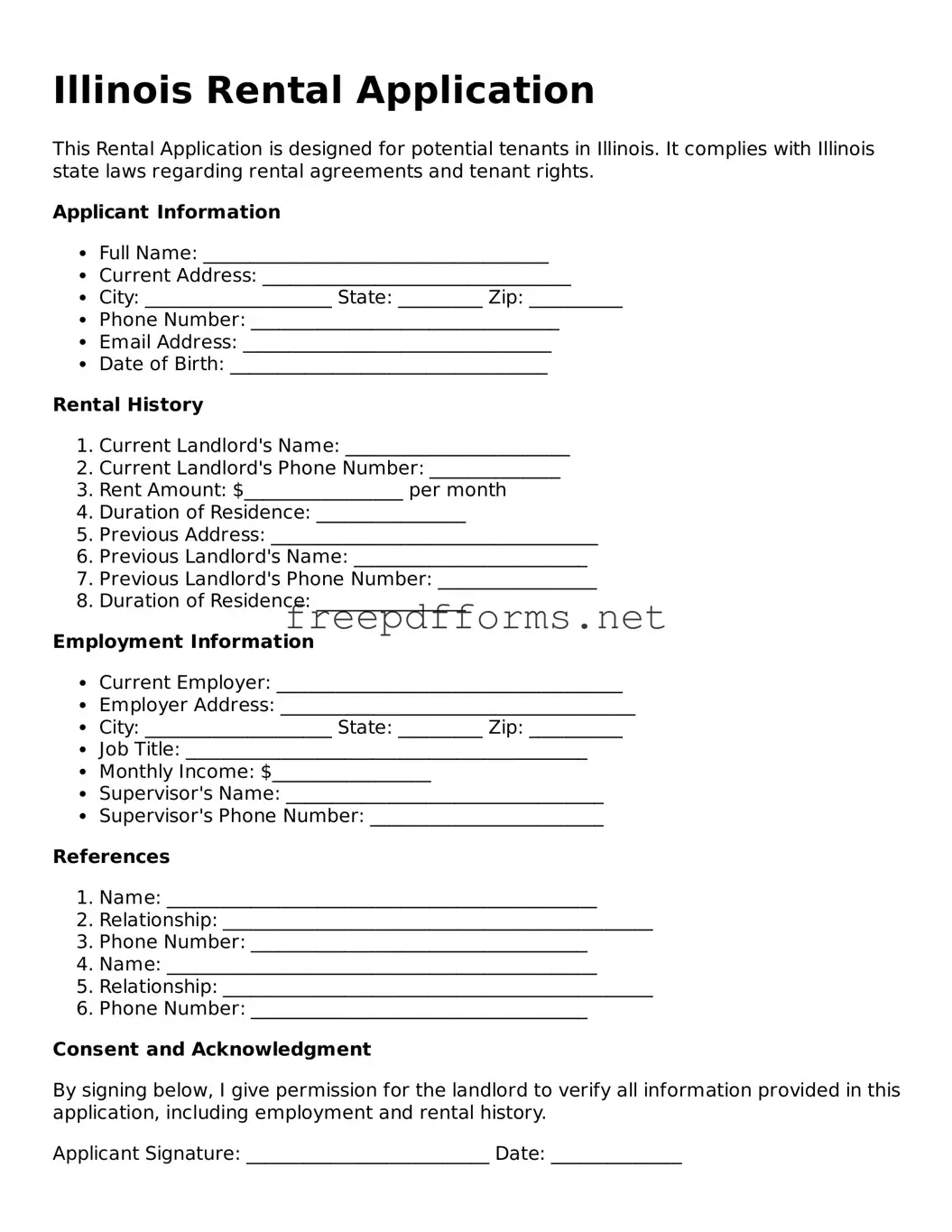 Free Rental Application Form for Illinois State