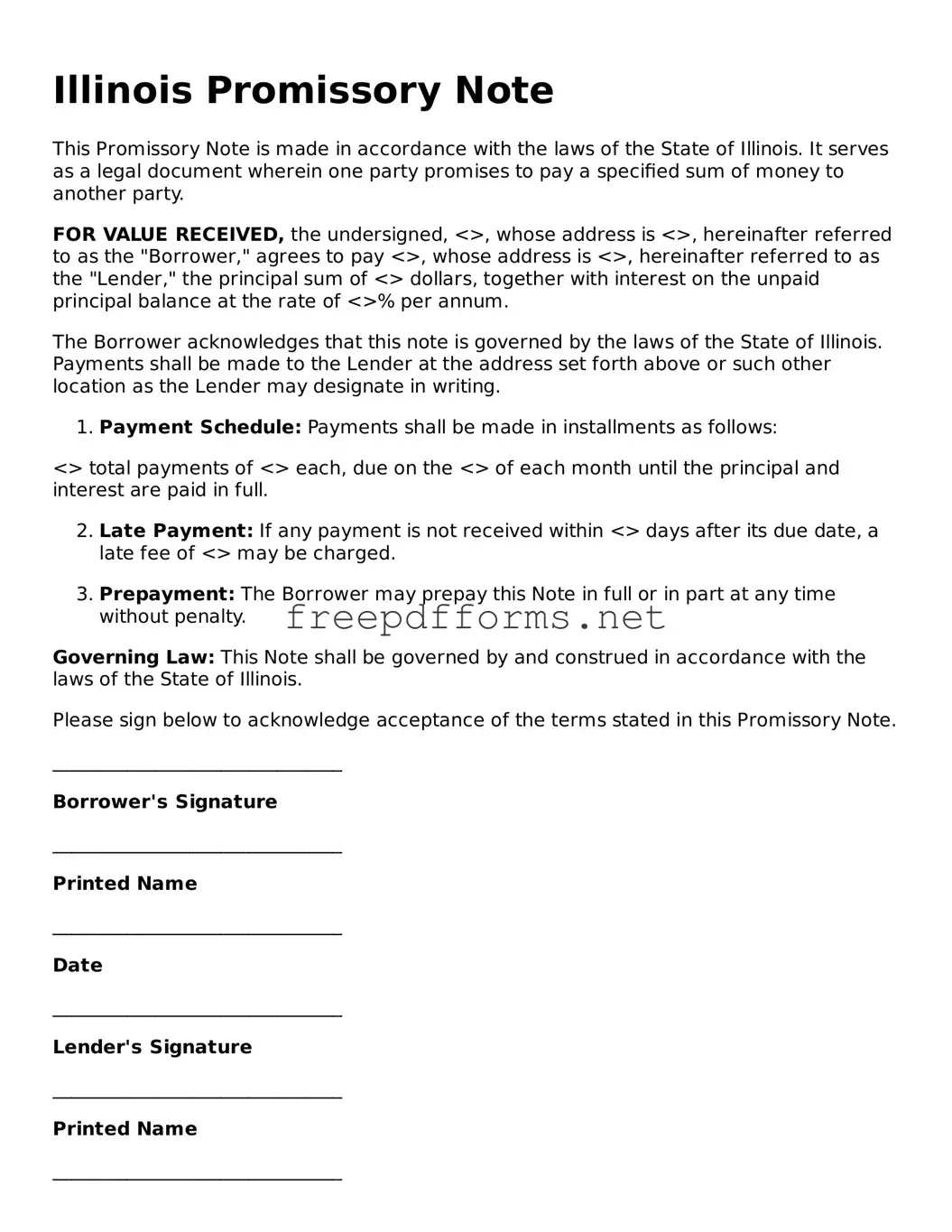 Free Promissory Note Form for Illinois State