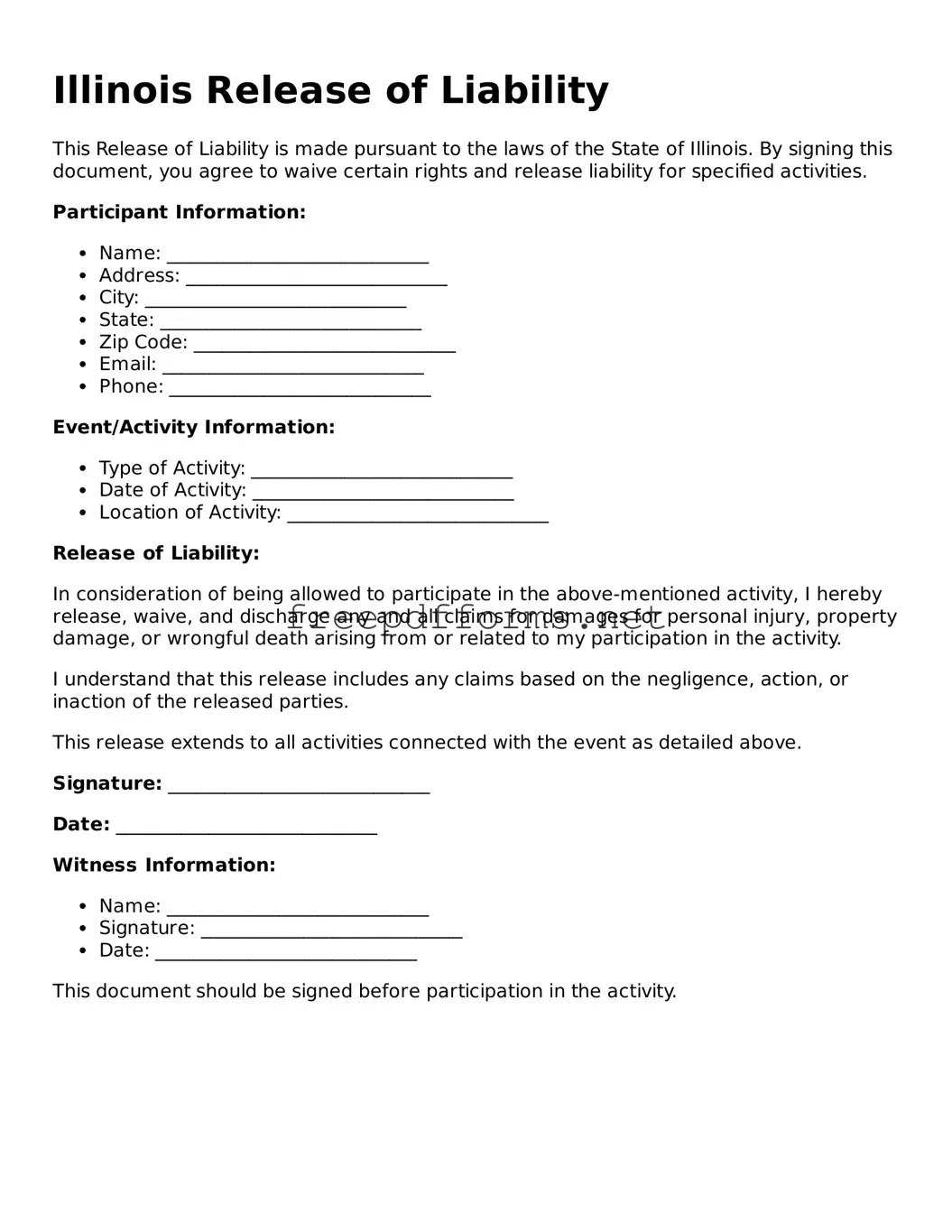 Free Release of Liability Form for Illinois State