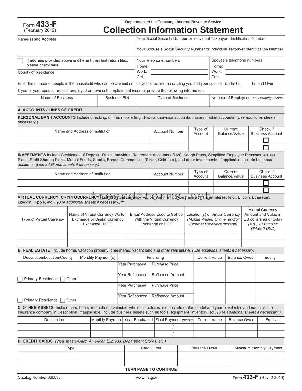 Fill a Valid IRS 433-F Template