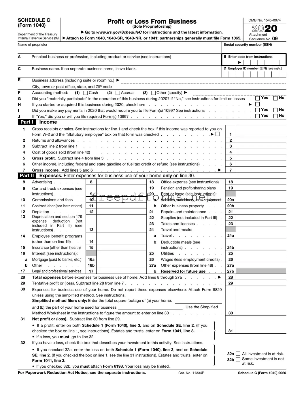 Fill a Valid IRS Schedule C 1040 Template