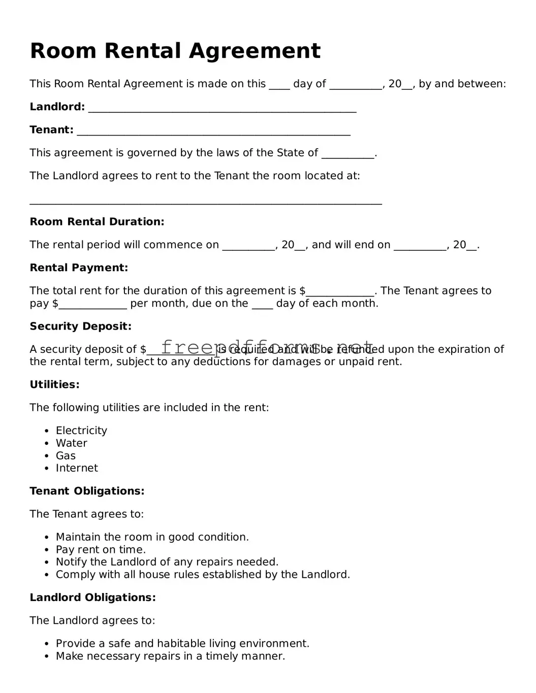 Room Rental Agreement Template