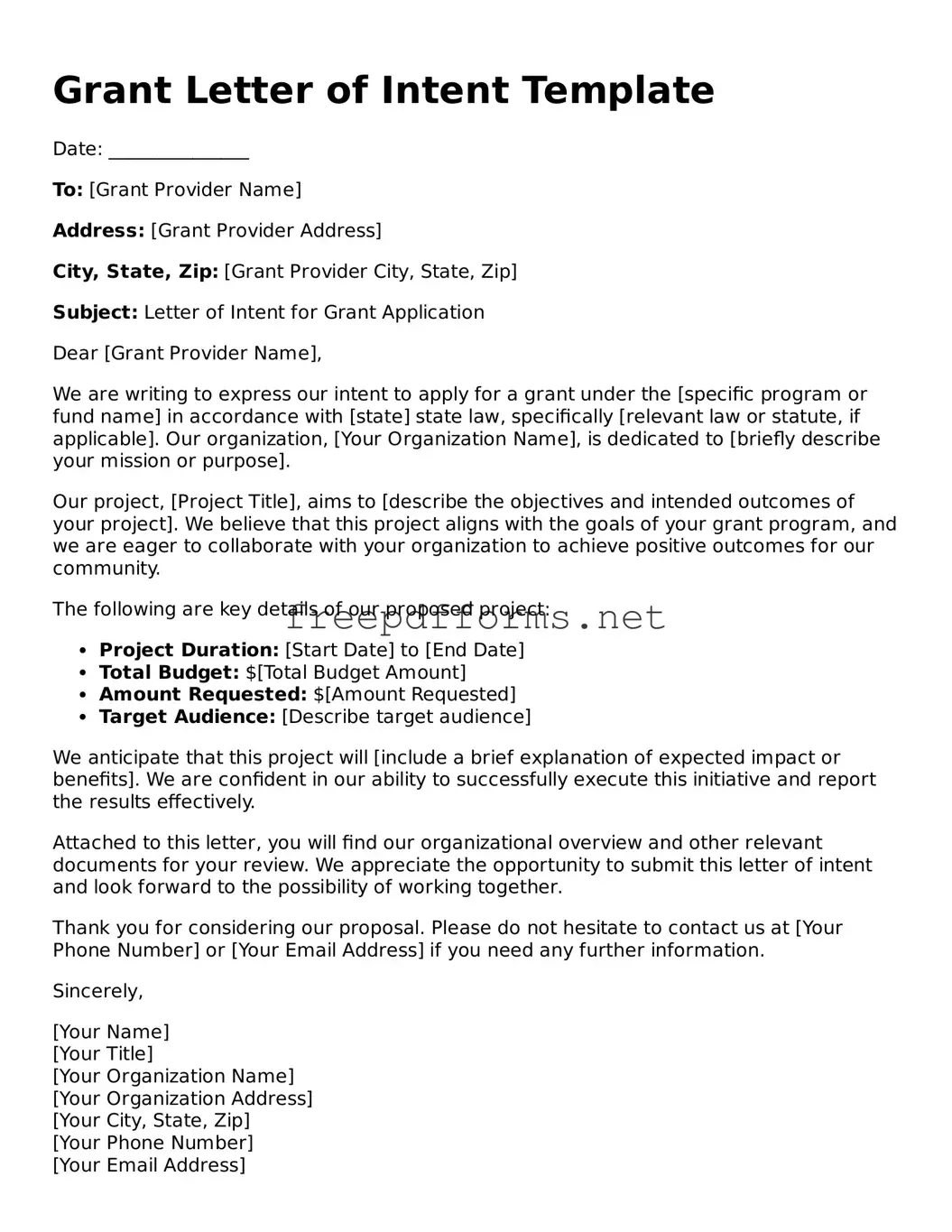 Grant Letter of Intent Template