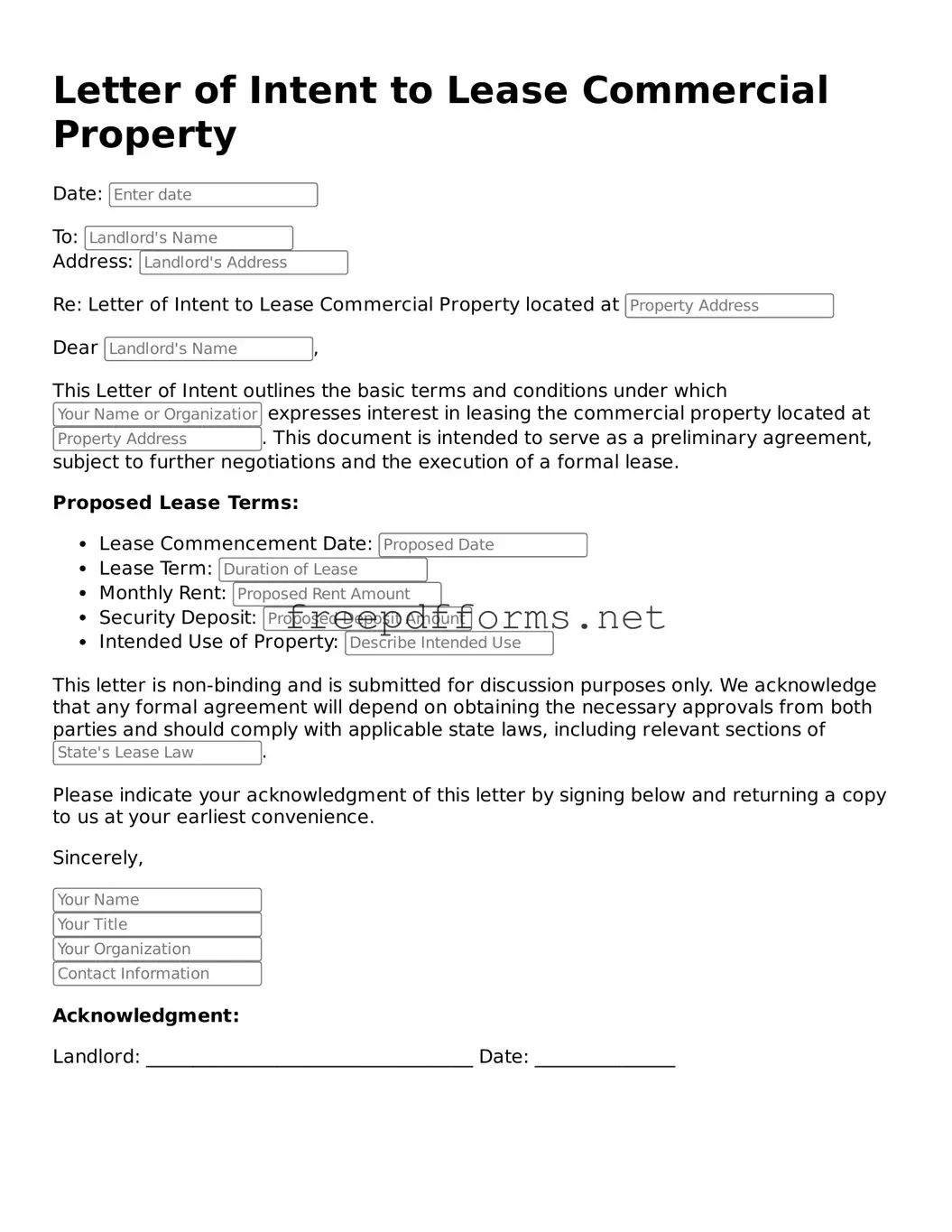 Letter of Intent to Lease Commercial Property Template