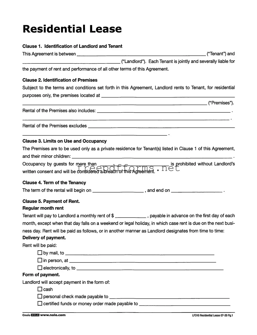 Fill a Valid Lf310 Residential Lease Template