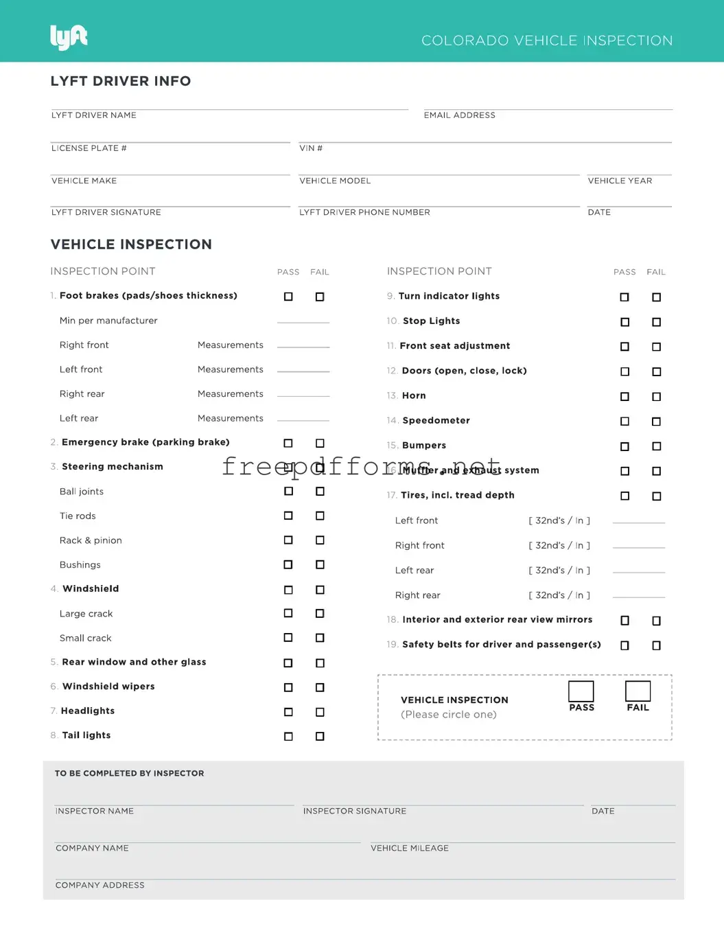 Fill a Valid Lyft Inspection Template