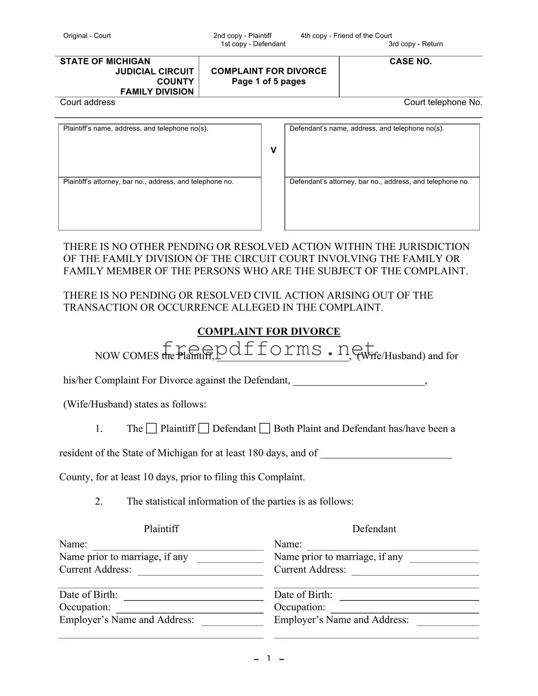 Fill a Valid Michigan Complaint Divorce Template