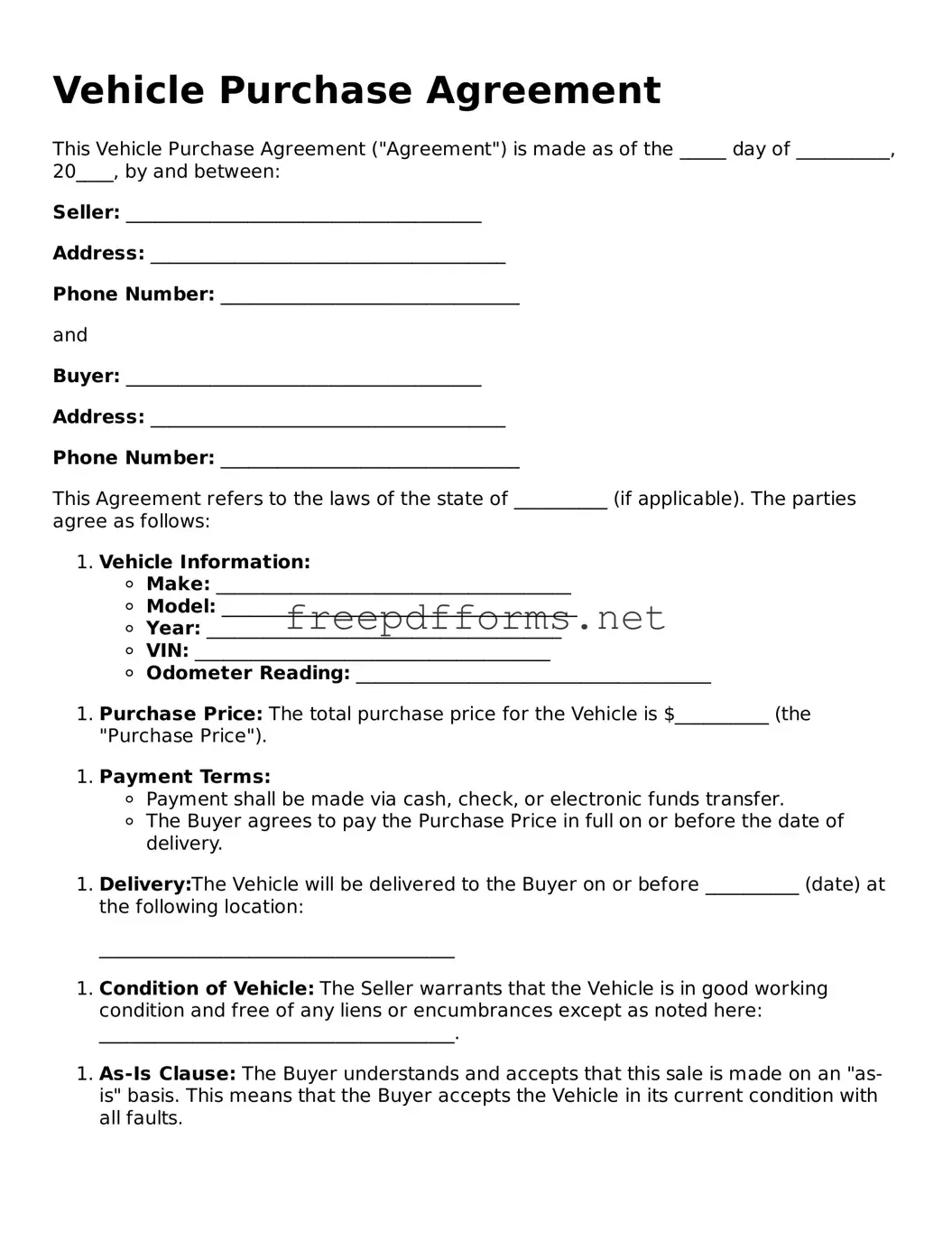Vehicle Purchase Agreement Template