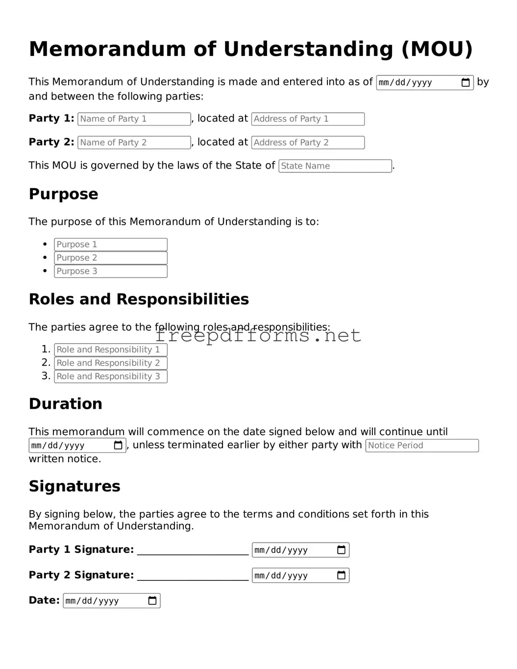 Memorandum of Understanding Template