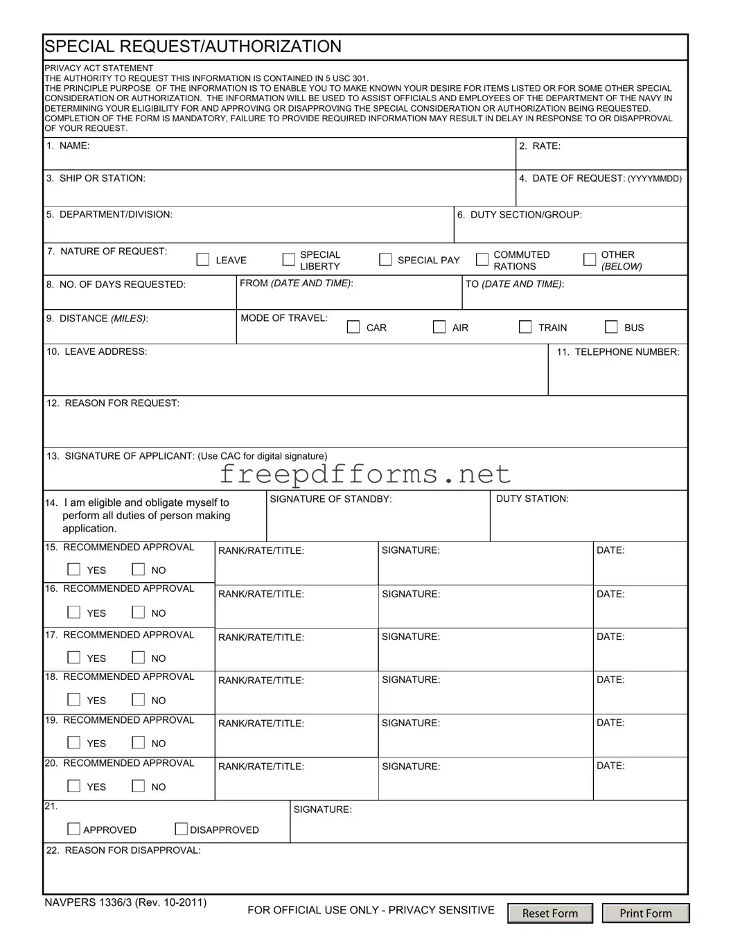 Fill a Valid Navpers 1336 3 Template
