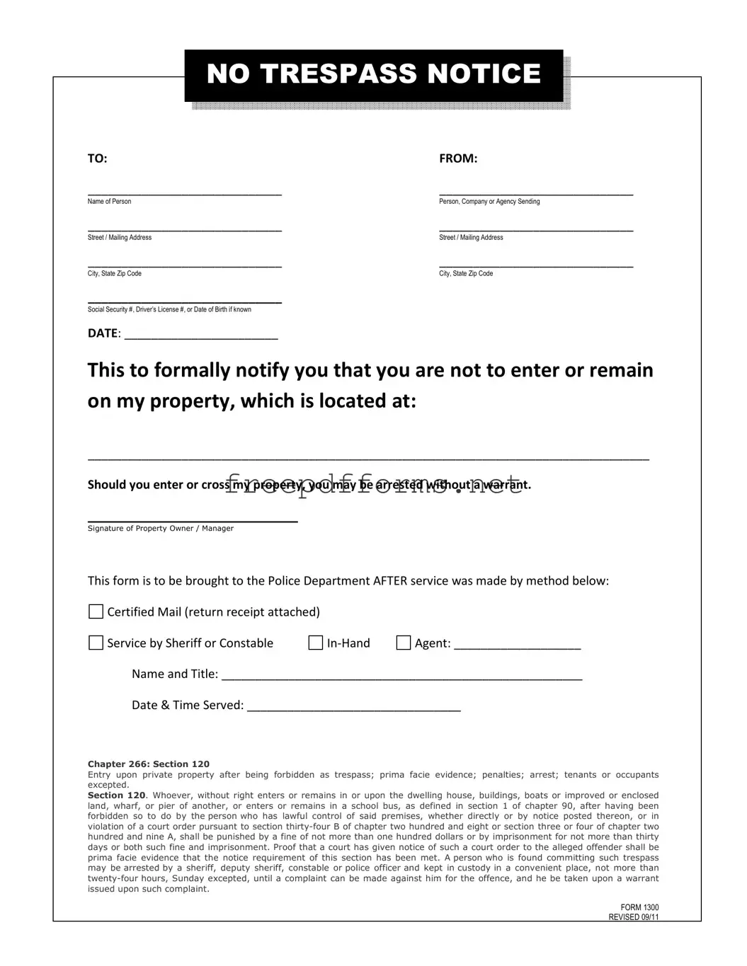Fill a Valid No Trespassing Letter Template