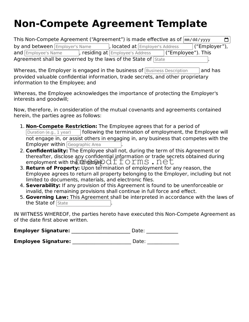 Non-compete Agreement Template