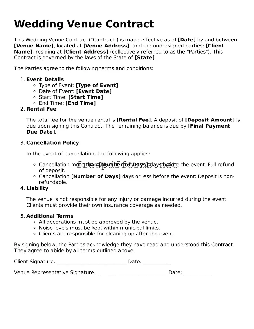 Wedding Venue Contract Template