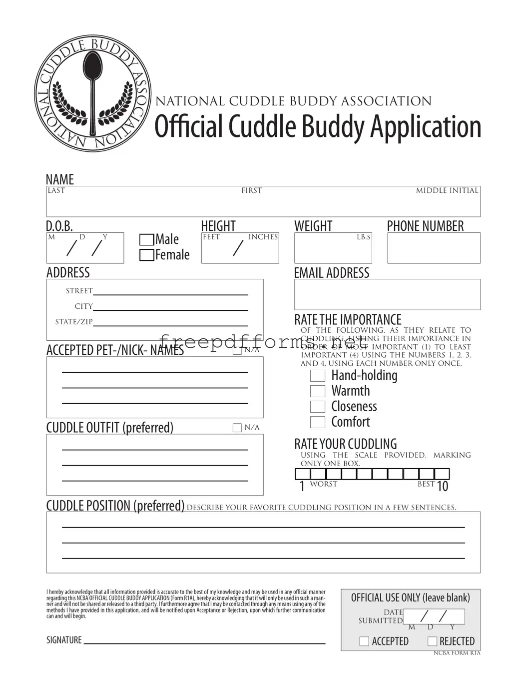 Fill a Valid Cuddle Buddy Application Template