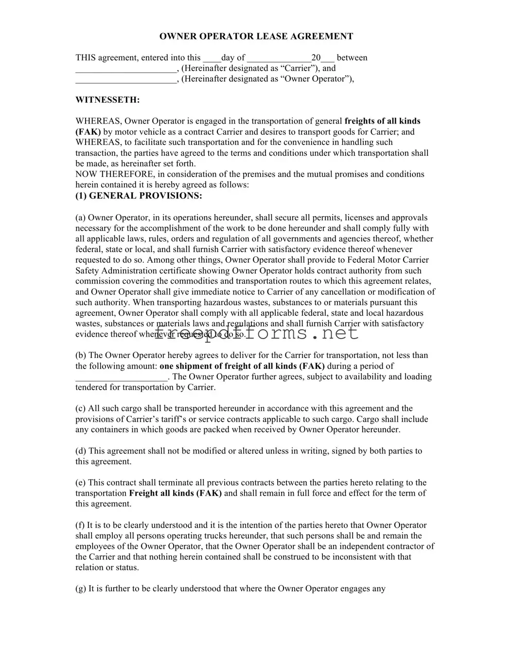 Fill a Valid Owner Operator Lease Agreement Template