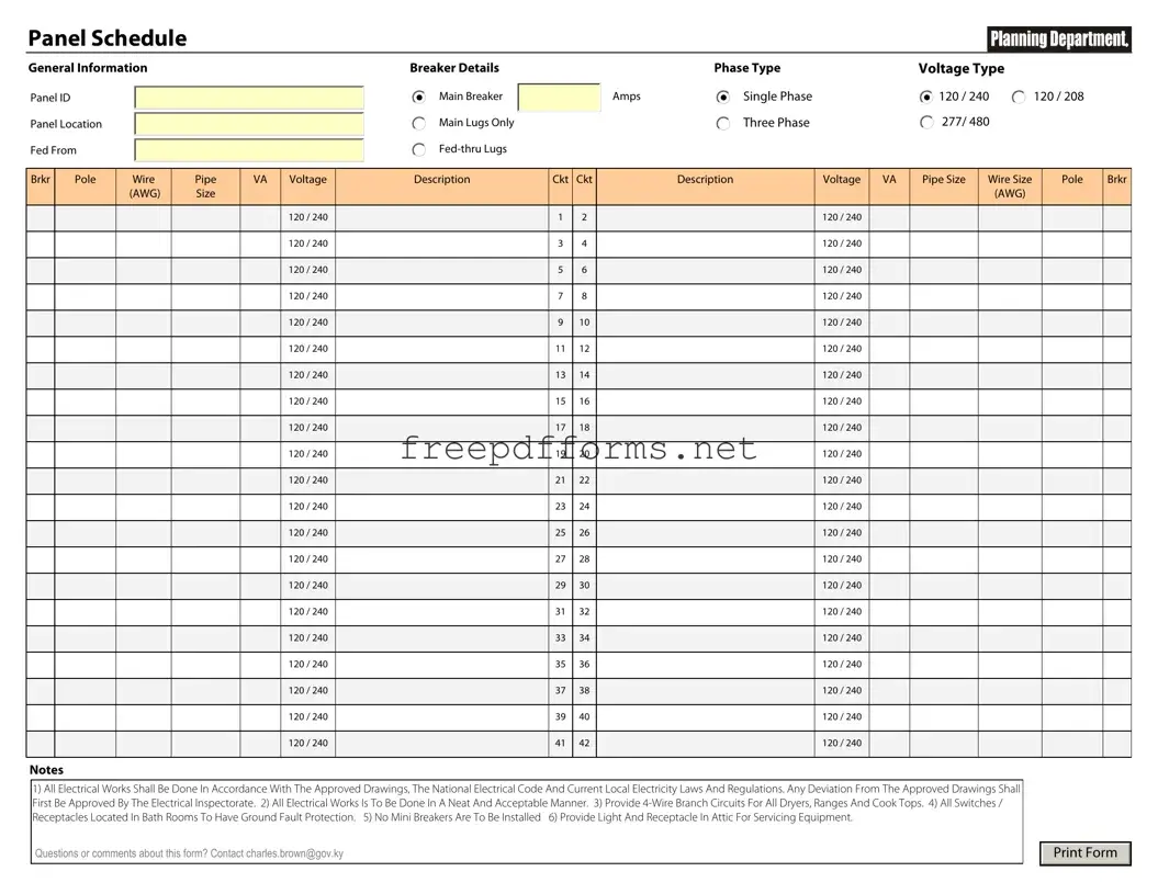 Fill a Valid Electrical Panel Schedule Template