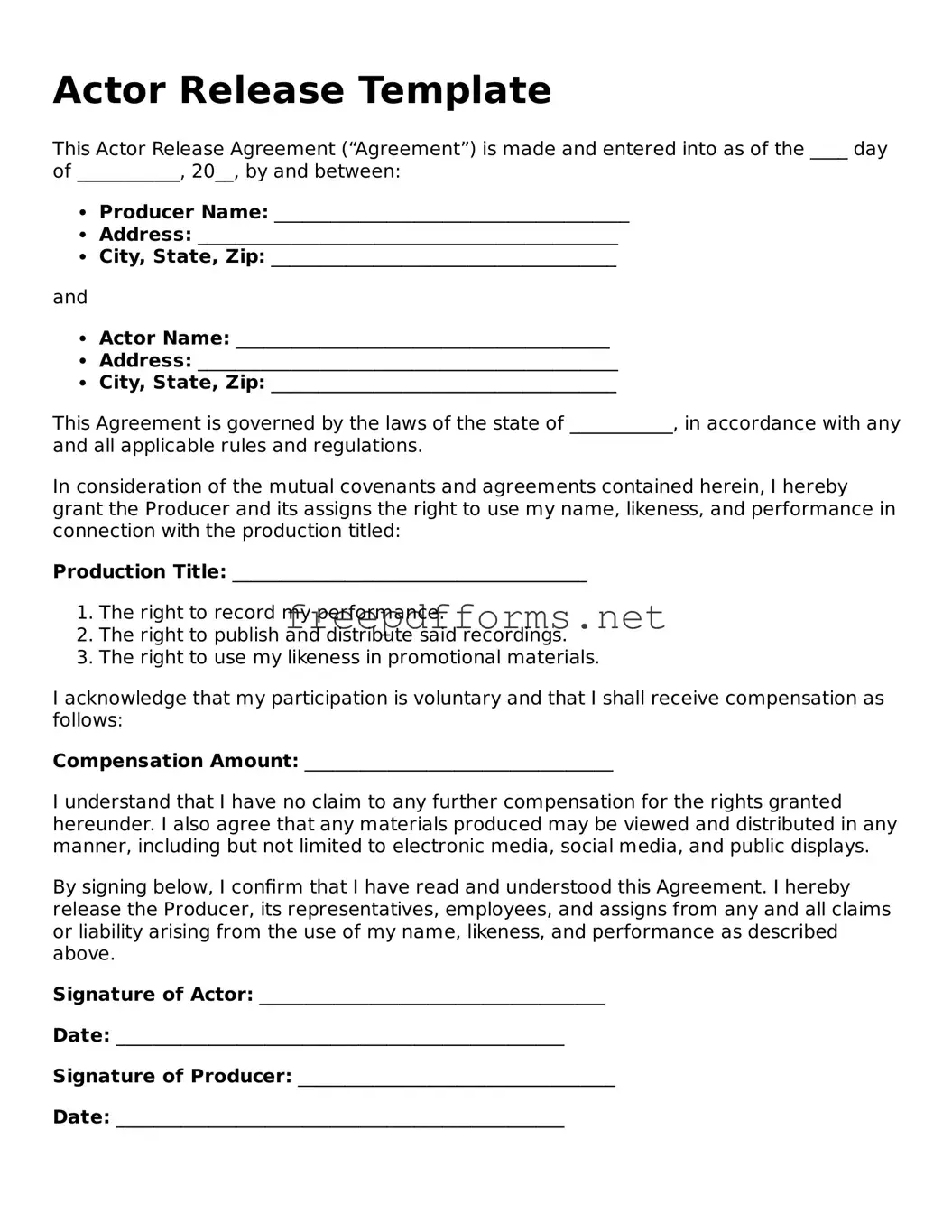 Actor Release Template