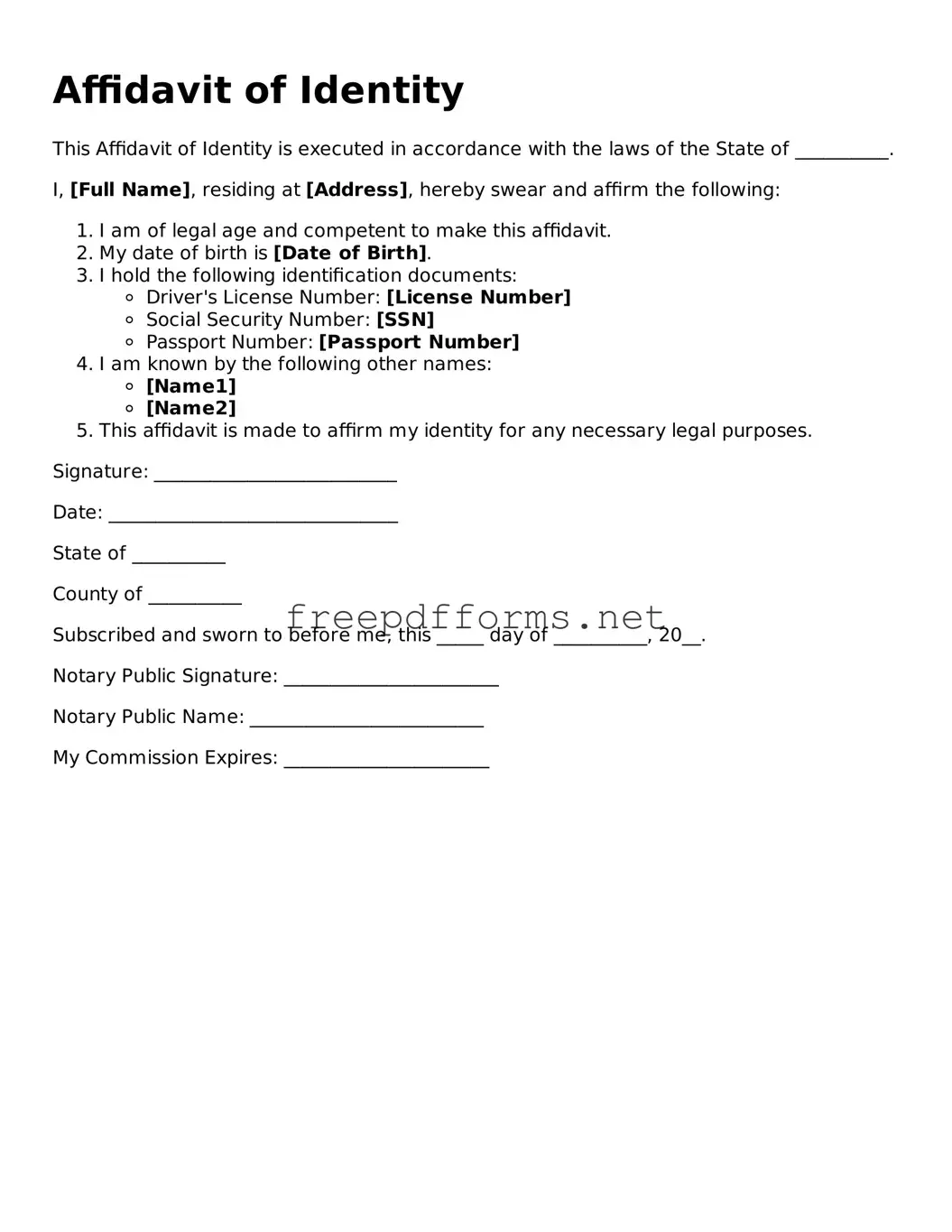 Affidavit of Identity Template