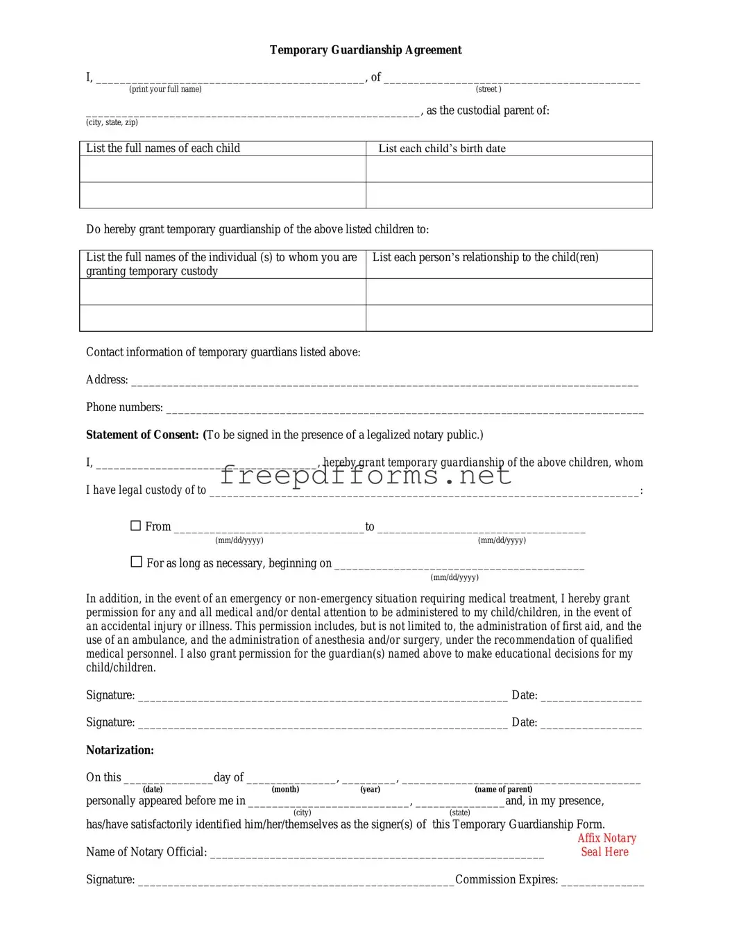 Fill a Valid Temporary Custody Template