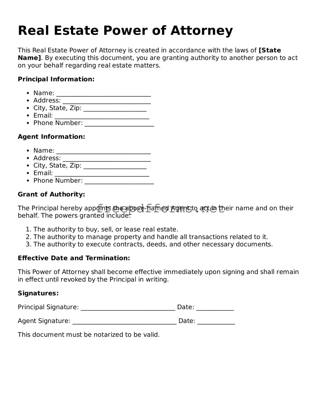 Real Estate Power of Attorney Template