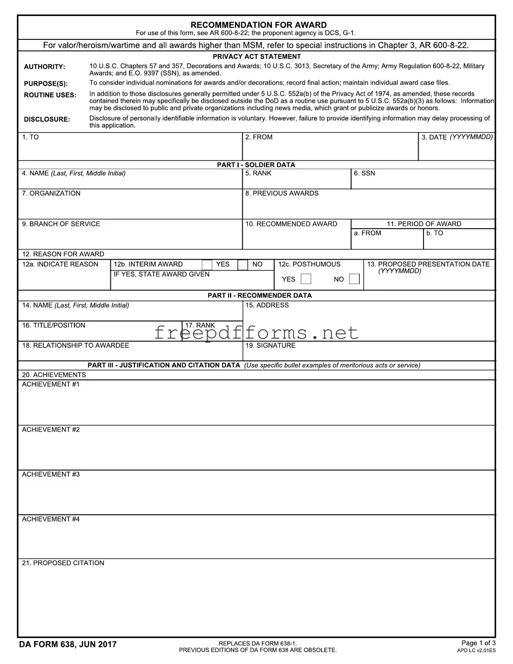 Fill a Valid Da 638 Template
