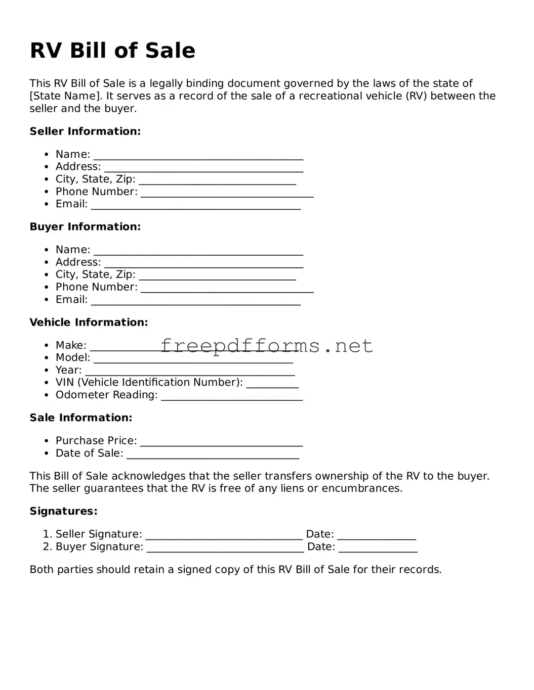 RV Bill of Sale Template