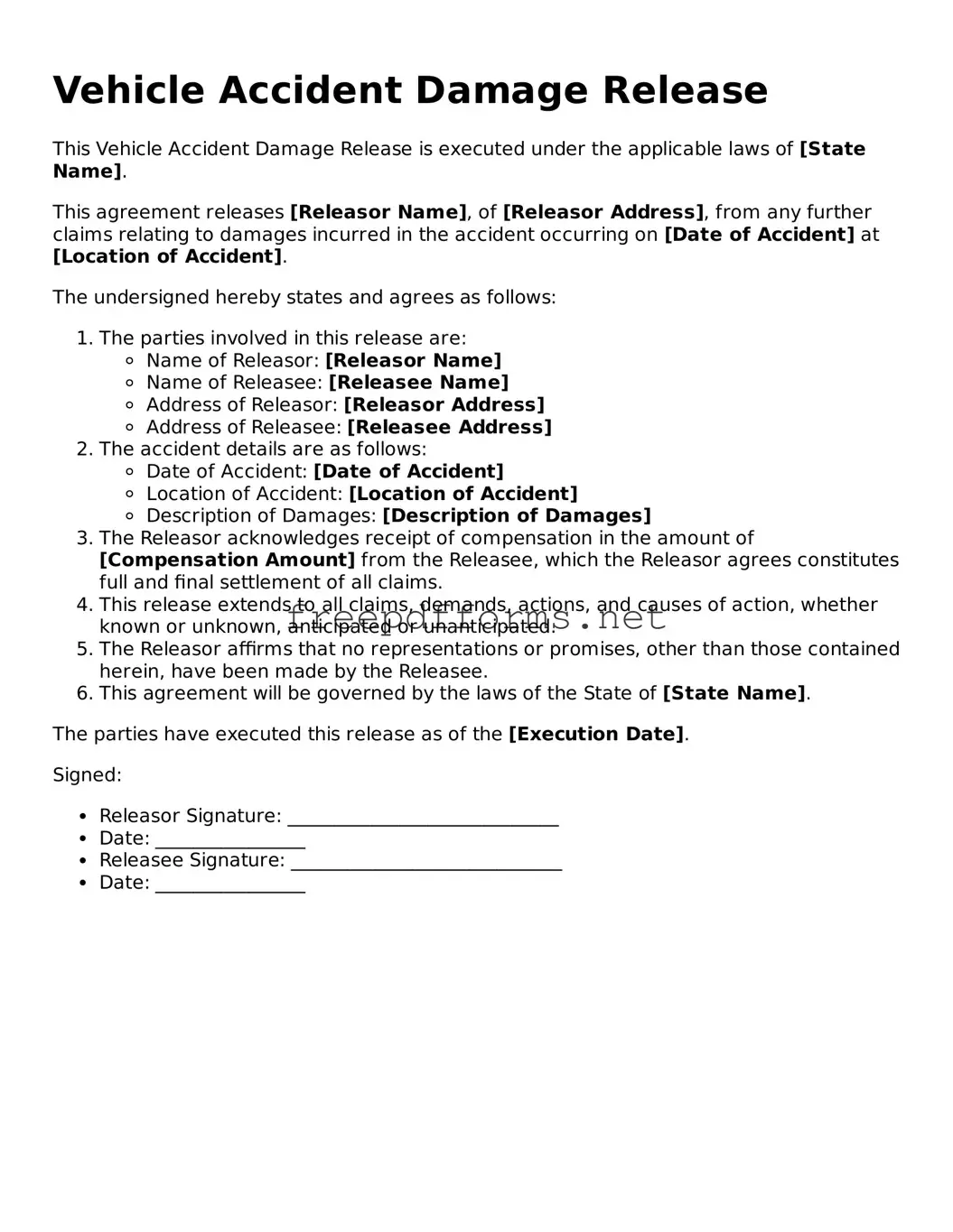Vehicle Accident Damage Release Template