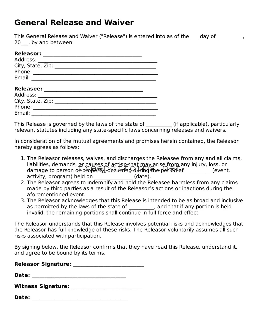 General Release and Waiver Template