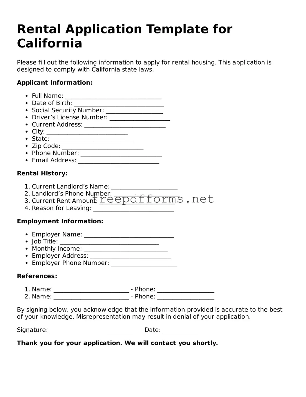 Rental Application Template