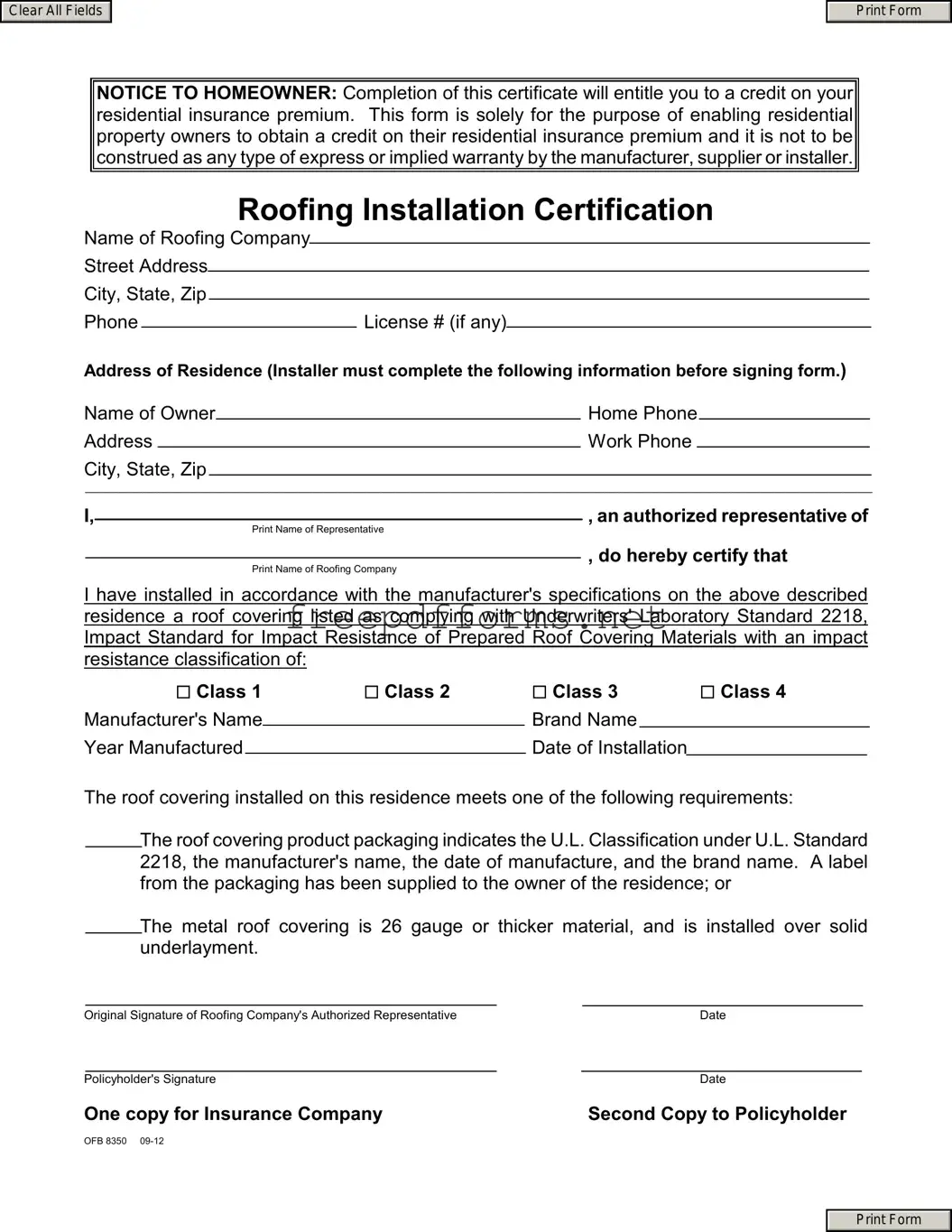 Fill a Valid Roofing Certificate Template