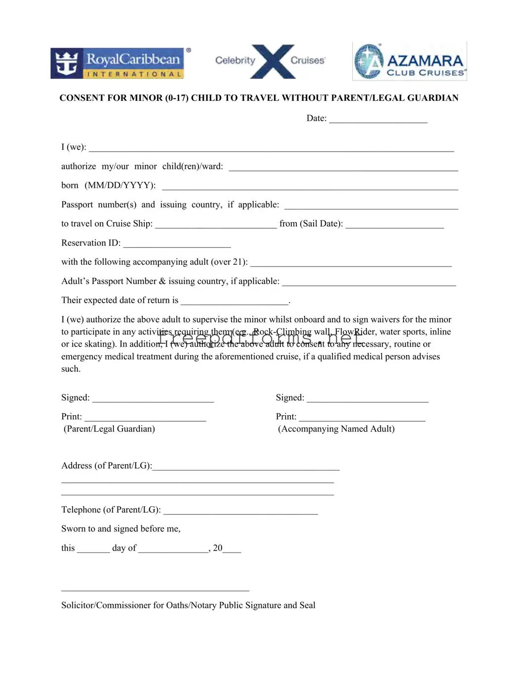 Fill a Valid Royal Caribbean Parental Consent Template