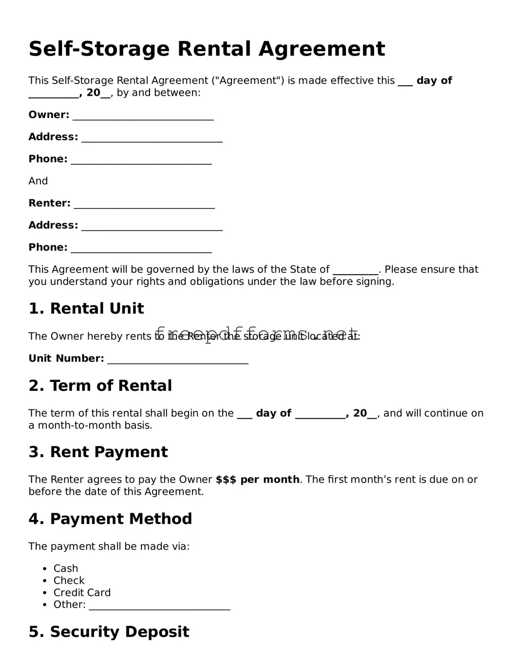 Self-Storage Rental Agreement Template