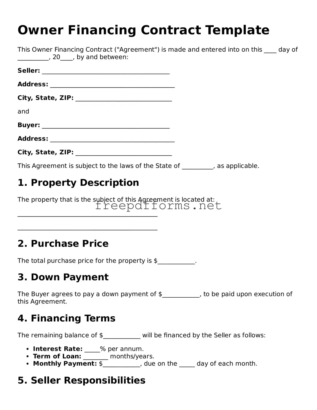Owner Financing Contract Template