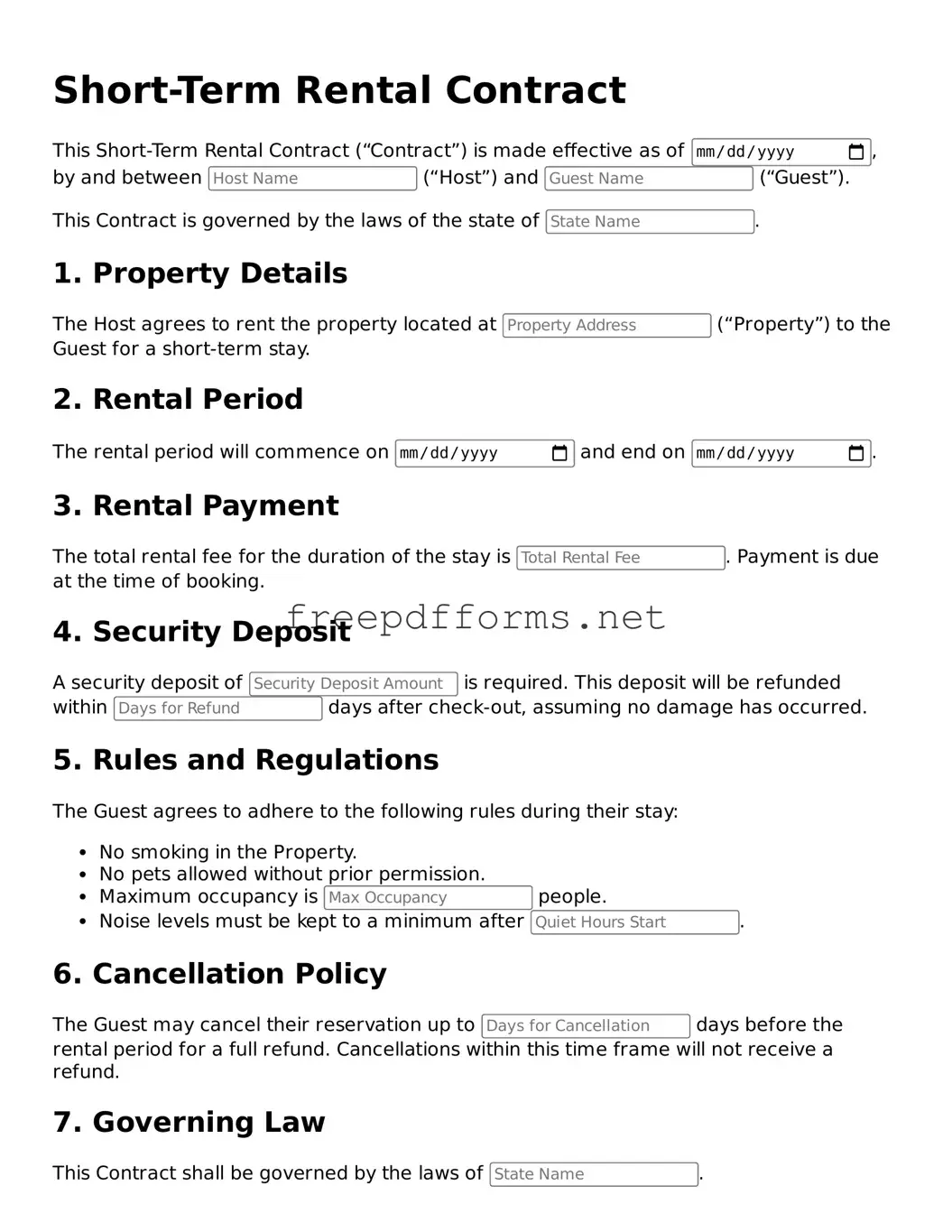 Short-Term Rental Contract Template