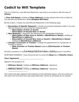Codicil to Will Template